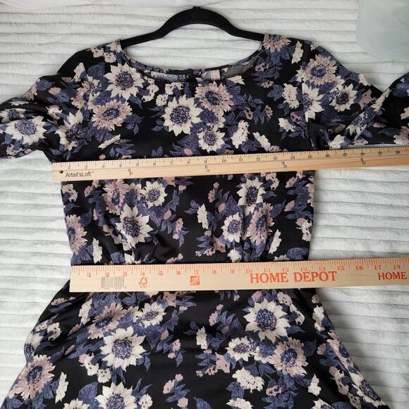 Free People Black Floral Long Sleeve Mini Dress S – Sunflower Print Cottagecore - Picture 6 of 9